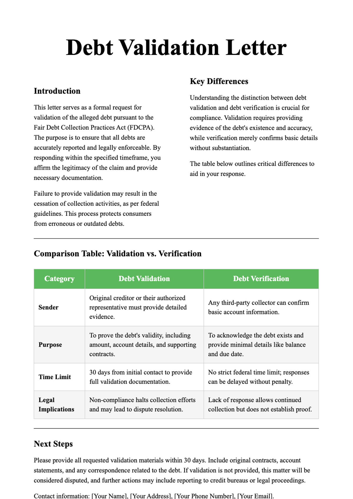 Debt Validation vs Debt Verification Comparison Chart_variant_3